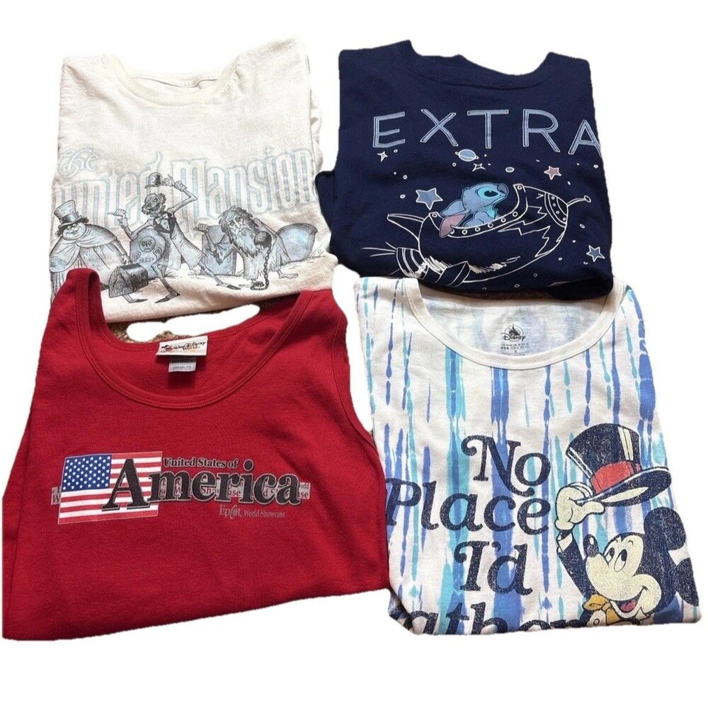 Disney Shirt Lot 4 Womens Medium Haunted Mansion Mickey Stitch WDW